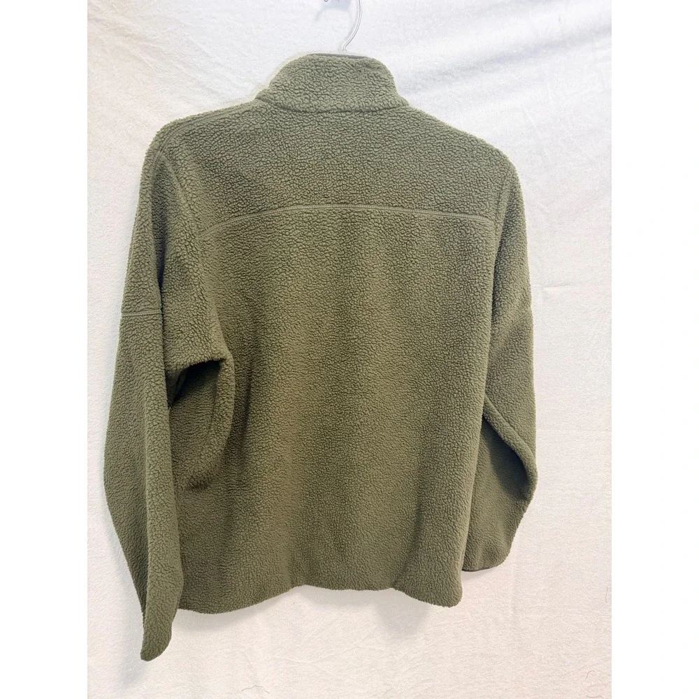 Columbia Mens Olive Green Sherpa Fleece Full Zip Jacket Large Mock Neck Pocket